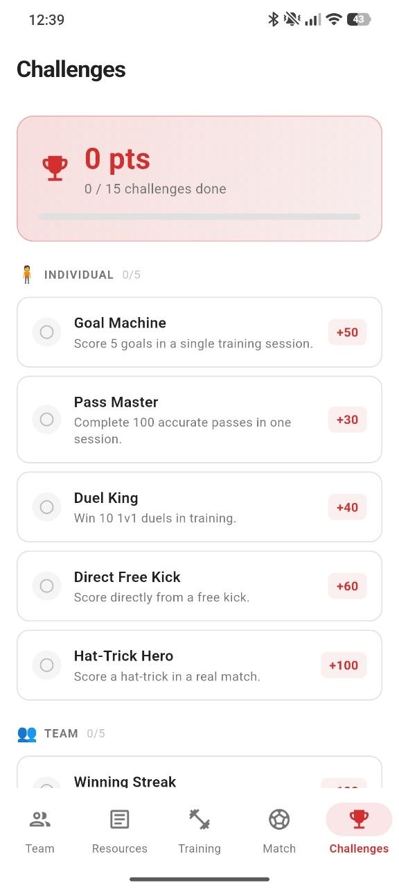 Match tracker screen